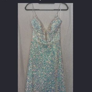 jcpenney Aqua Sequin Plunge Slip Prom Dress